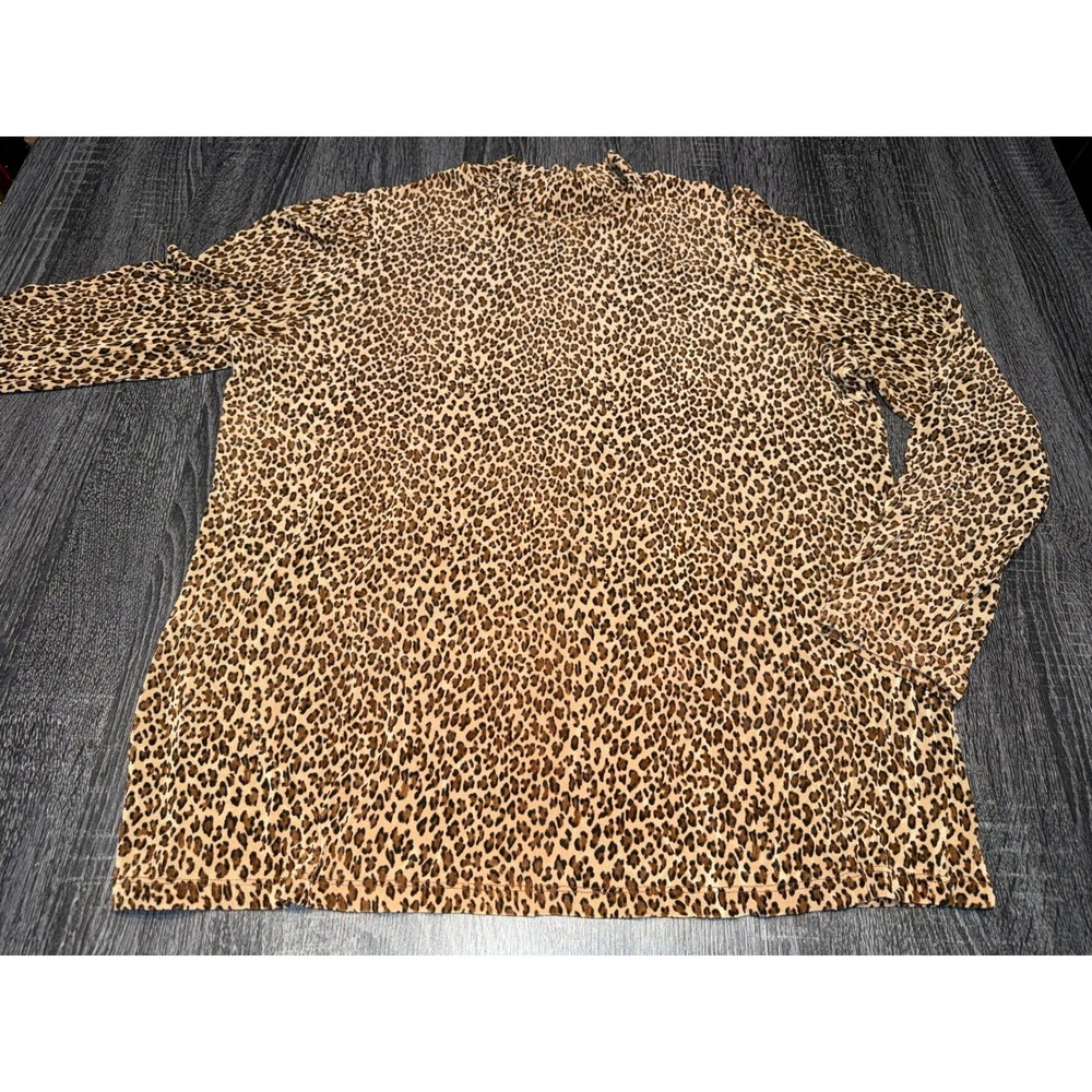 Kim & Co Leopard Print Top Women's Large Stretch Knit Animal Print Y2K